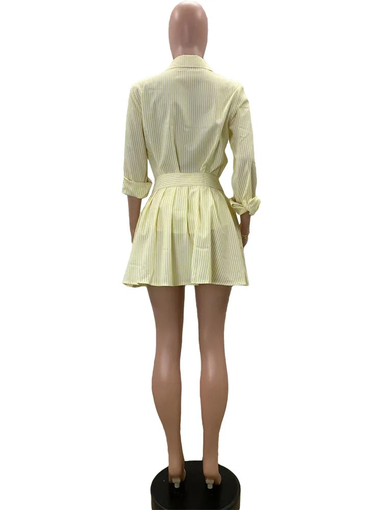 Wmstar Two Piece Set Women 2024 Autumn Fashion Women's Casual Comfortable Striped Shirt Short Skirt Set Wholesale Dropshipping