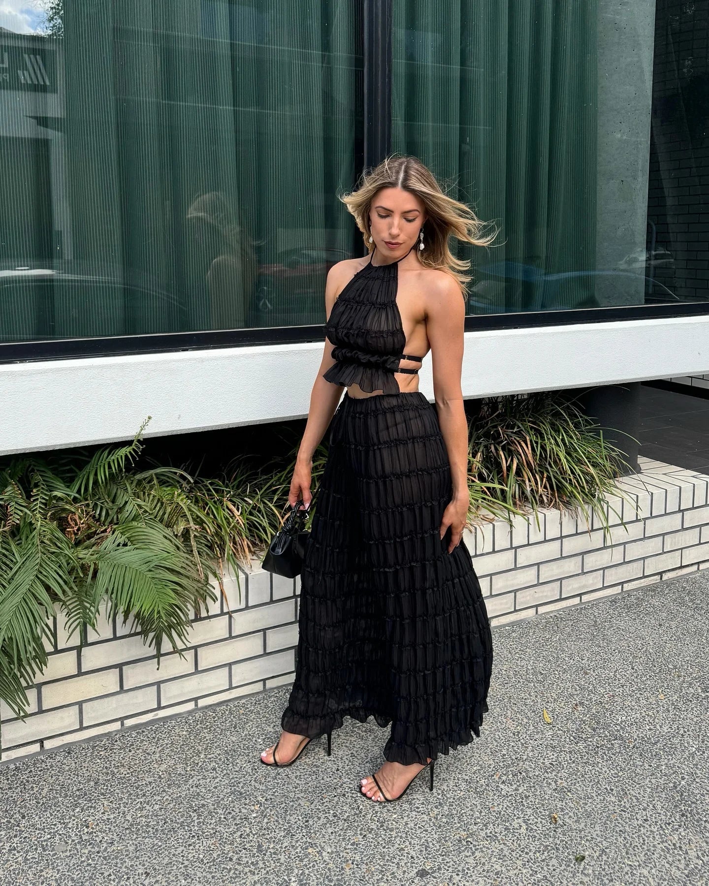 Chic Ruffle Long Skirt 2-piece Set Women Fashion Slim Fit Backless Sleeveless Elastic Halter Vest Suits 2025 Summer Y2k Outfits