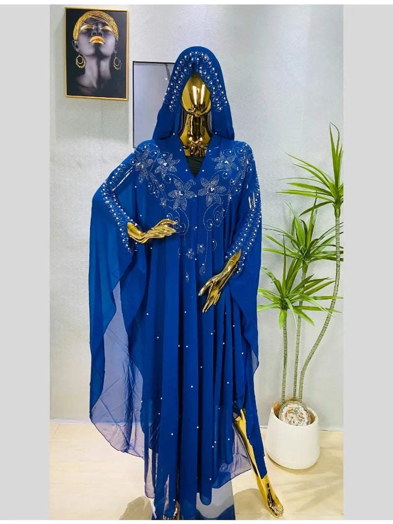 Middle East Africa Hot Muslim Long Robe Vintage Diamond Bead Shoulder Cover Hooded Cloak Dress Bat Sleeve Women's Dress New