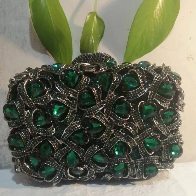 Women Gold/Silver/Green Big Stones Clutch Purse Lady Evening Bags Wedding Party Rhinestone Handbags Ladies Gala Clutches Bags