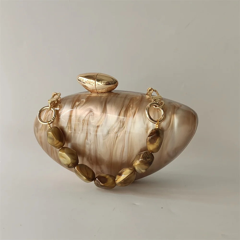 Shell Brand Pearl Brown Marble Acrylic Box Clutches Evening Bag Wedding Party Female Mini Purse Evening Female Bridal Handbag