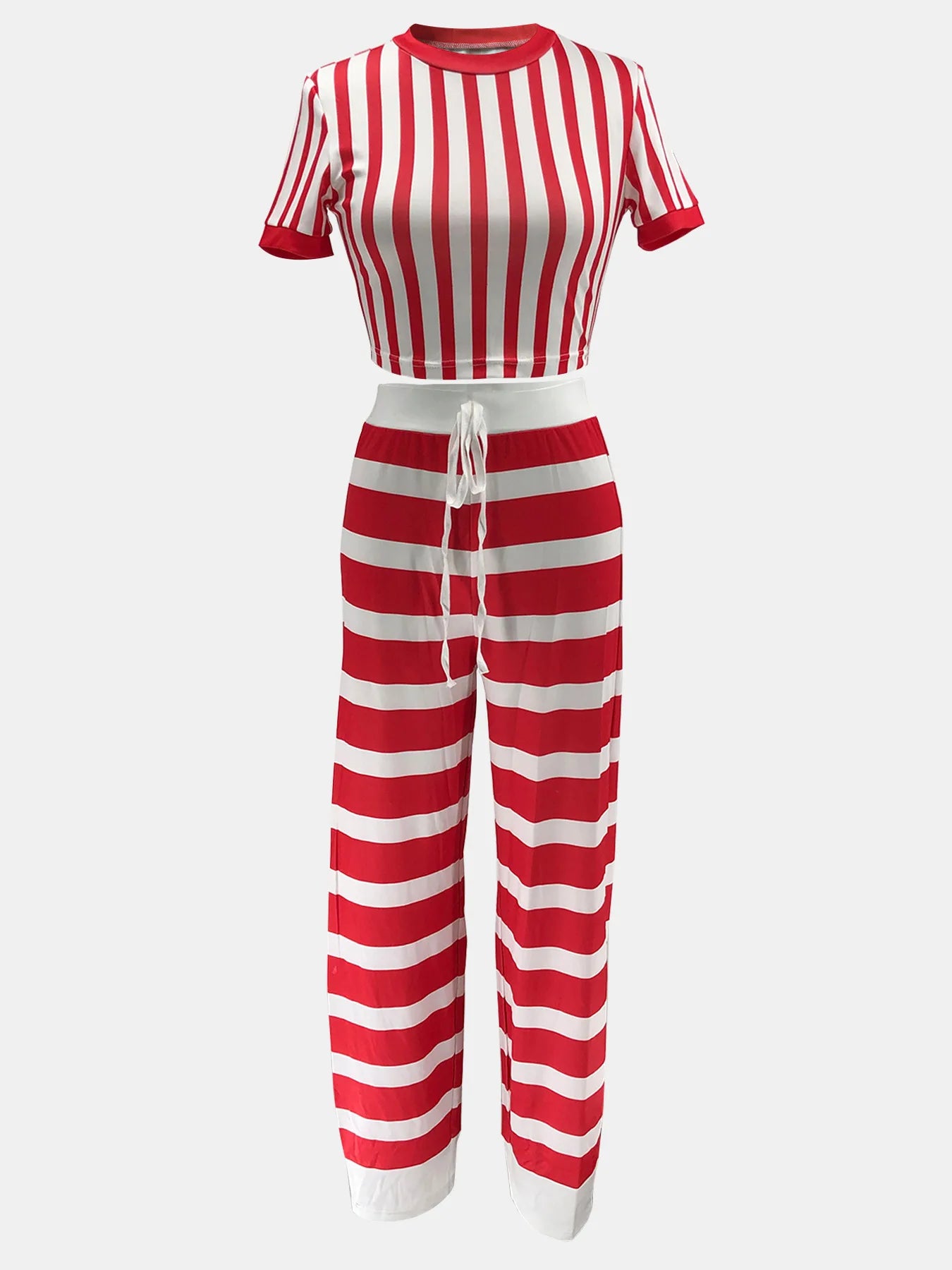 CM.YAYA Women's Set Short Sleeve Striped T-shirt + Wide Leg Pants Active Fitness Streetwear Two 2 Piece Sets Outfits Tracksuit