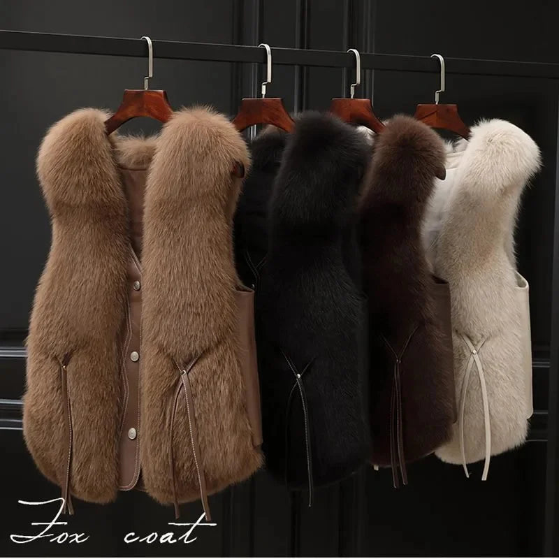 High Quality Imitation Fox Fur Vest Jacket Women Fur Vest Jacket 2024 Winter Waistcoat Short Fur Vest Female Vestcoat Sleeveless