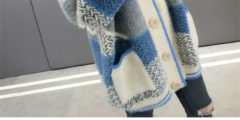 Mink Velvet Knitted Cardigan Jacket Women's 2022 New Loose Ladies Sweater Outerwear Spring And Autumn All-Match Button Jacket