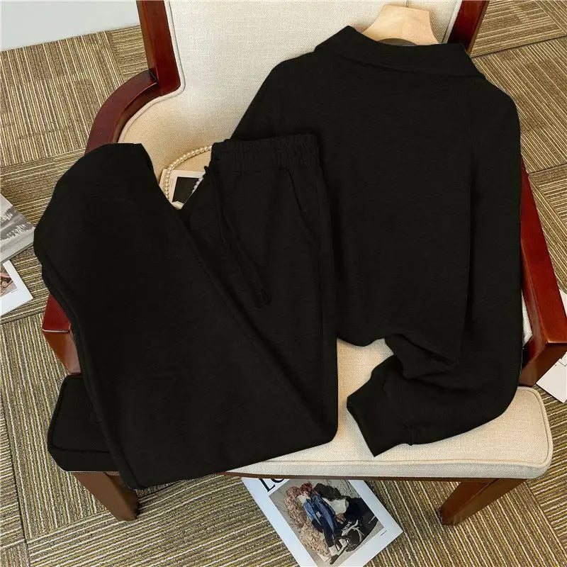 Large Collar Casual Sports Suit for Women, Autumn Loose and Stylish Fashion Hoodie Two-piece Set Juicy Couture Tracksuitpant Set