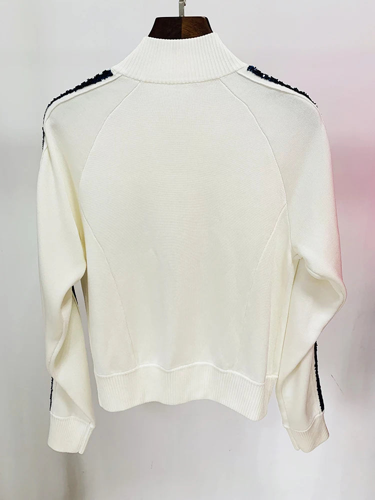 HIGH STREET Newest Fashion 2025 Spring Designer Jacket Women's Stand Collar Sequin Embroidered Baseball Jacket