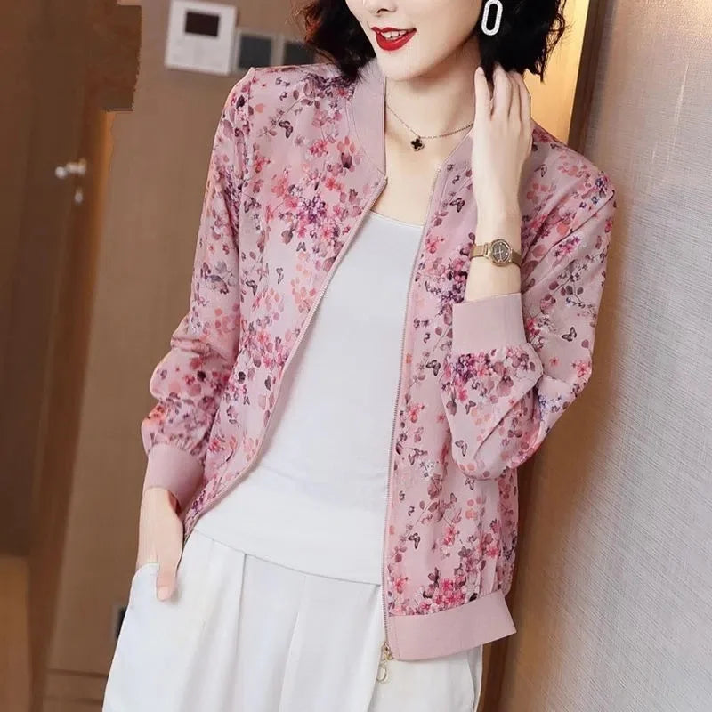 Fashion Print Jacket Female Spring Top 2024Summer UV Protection Joker Short Chiffon Sunscreen Clothing Female Top Thin Shirt Top