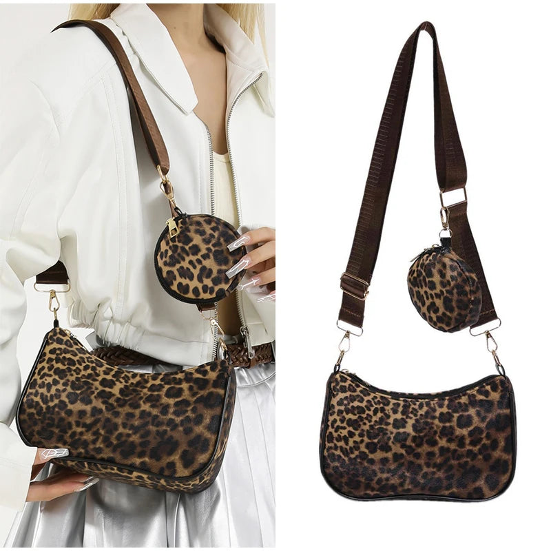 New Leopard Print Bag Fashion Cow Pattern Drawstring Bucket Bag Texture Brand Design Crossbody Bag Lady Versatile Storage Bag