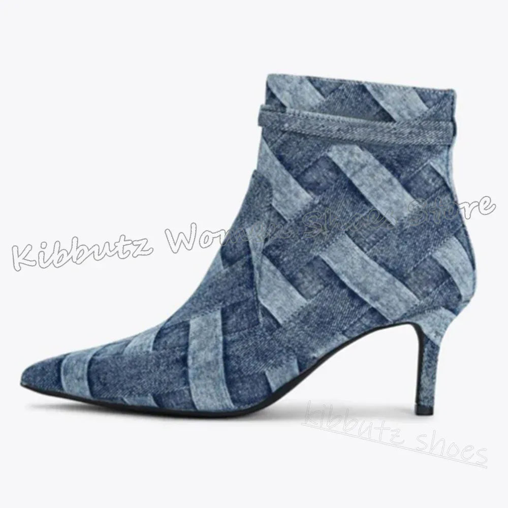 Gingham Print Pointed Toe Boots