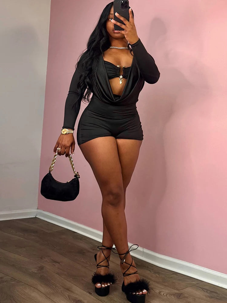 Weird Puss Sexy Women Swing Collar Romper+Metal buckle Bra Hipster Midnight Party Coquette New Spring Trend Workout Playsuits