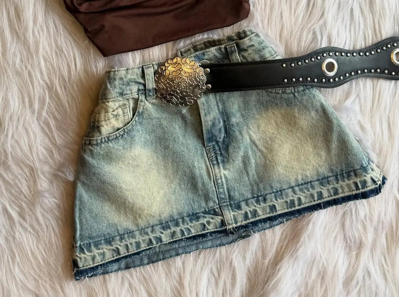 Sexy Gothic Womens Sling and Mini Skirt 2 Piece Set Y2k Retro Wash Denim Short Skirts A-line Skirt Women Off Shoulder Vest Suit