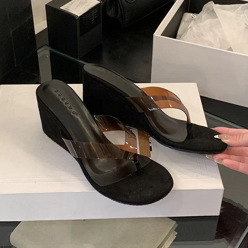 Fashion Transparent Women Wedges Slippers Shoes Female Flip flops Sandals Slides Round Toe Ladies Wedges Slippers Shoes Pumps
