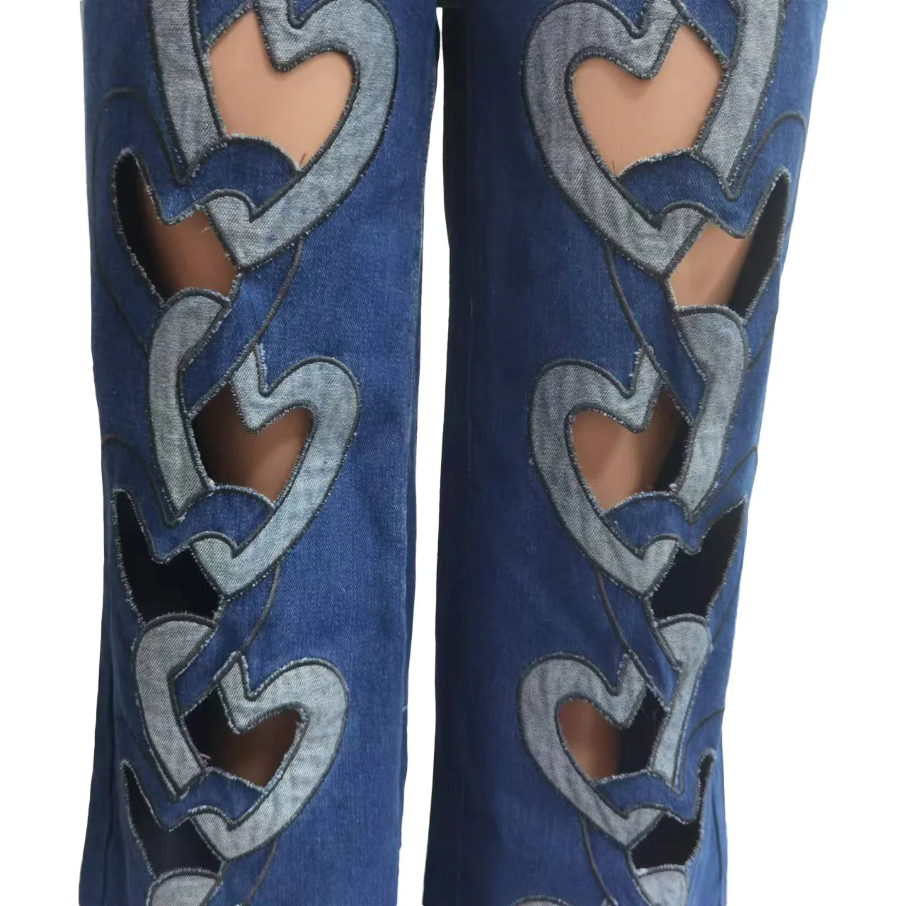 CM.YAYA Women Vintage Cutout Love Hollow Out Cross Straight Denim Pants 2025 Fall Fashion INS High Waist Wide Leg Jeans Trousers