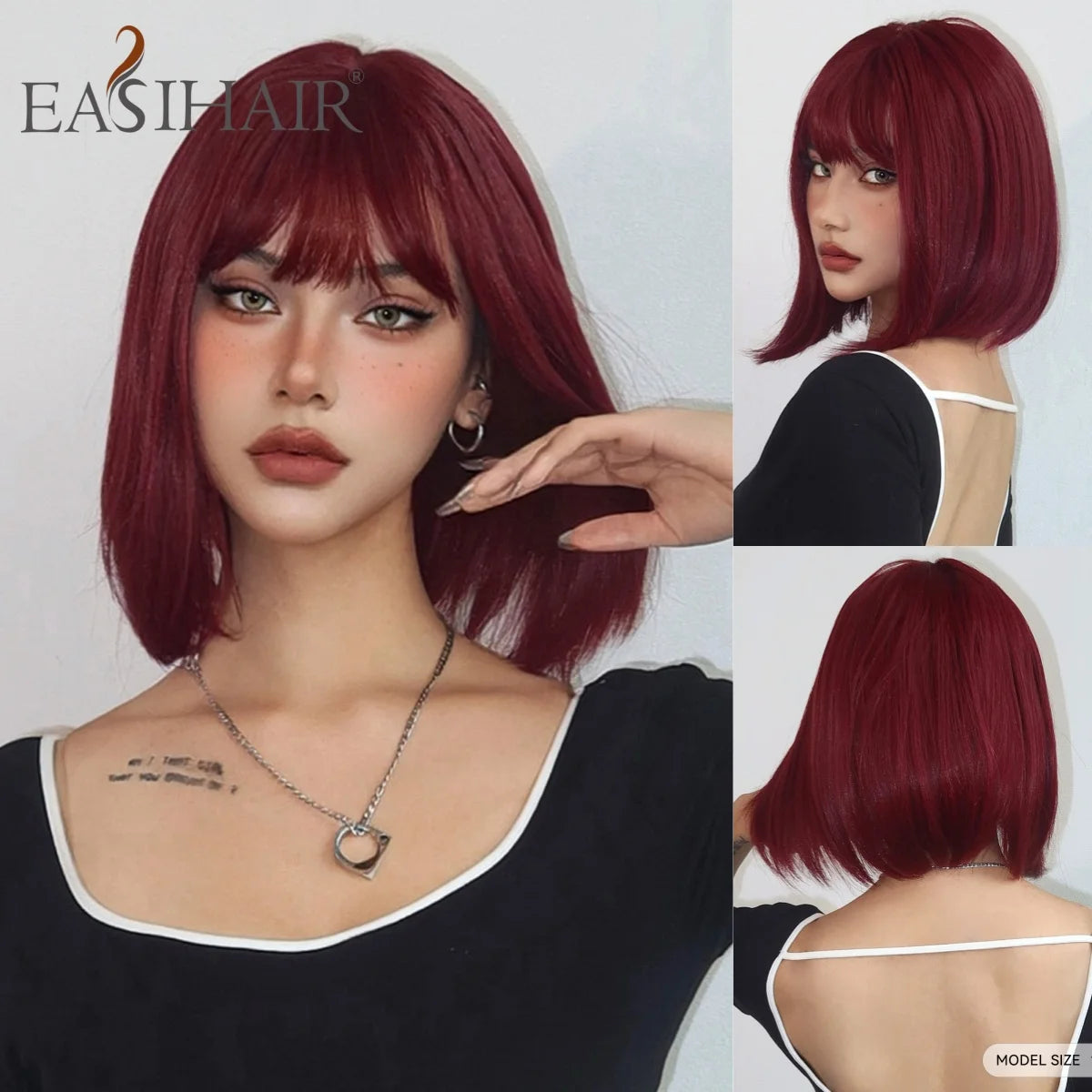 Short Black Halloween Bob Cosplay Wig With Bangs for Women