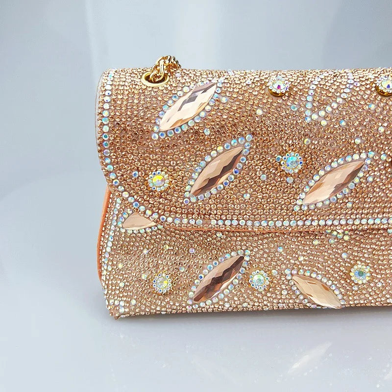 New Cross-Border High-End Feel Large Brick Socialite Style Diamond Underarm Handbag Embroidered Color Diamond Chain Chinese Dres