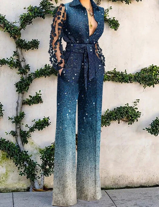 Sexy Jumpsuits Women Fashion Versatile Lace Patchwork Flared Loose Y2k Jump Suits for Female Streetwear 2024 New Spring/Summer
