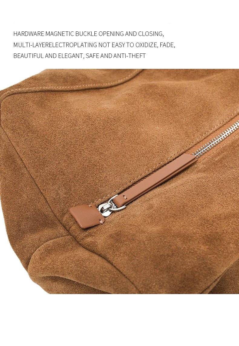 Women's Suede Genuine Leather Shoulder Bags Ladies Frosted Cowhide Crossbody Bag Female Design Luxury and Lazy Commuting Handbag
