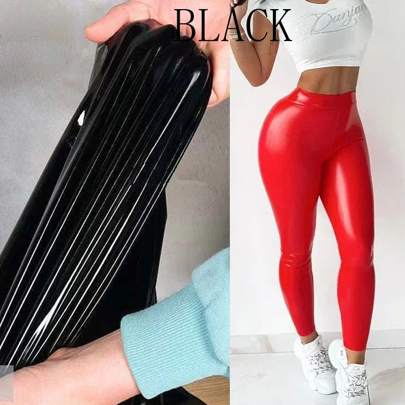 Women PU Seamless Leggings Stretch PU High Waist PVC Pencil Pants Wet Look Patent Leather Bodycon Trousers Custom Clubwear