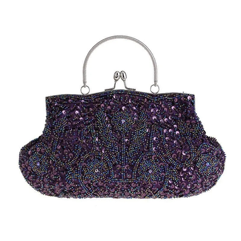Fashion Glitter Clip Evening Purse Bead Embroidery Clutch Crossbody Bag Women Banquet Bridesmaid Wedding Party Tote Shoulder