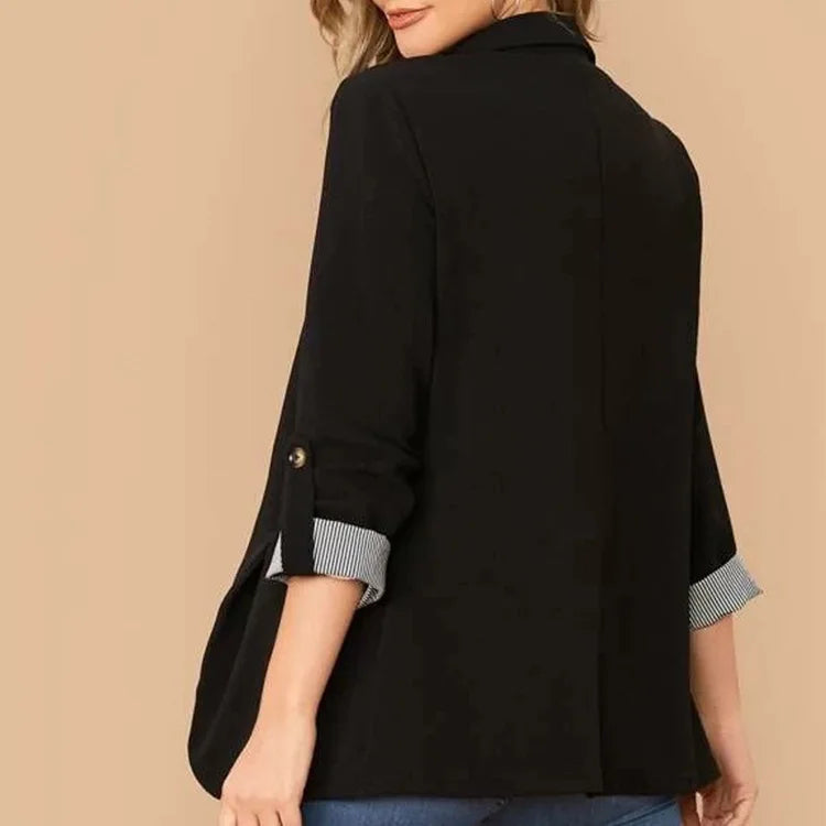 Women Autumn Winter Fashion Splicing Lapel Slim Cardigan Blazer Jacket Long Sleeve Casual