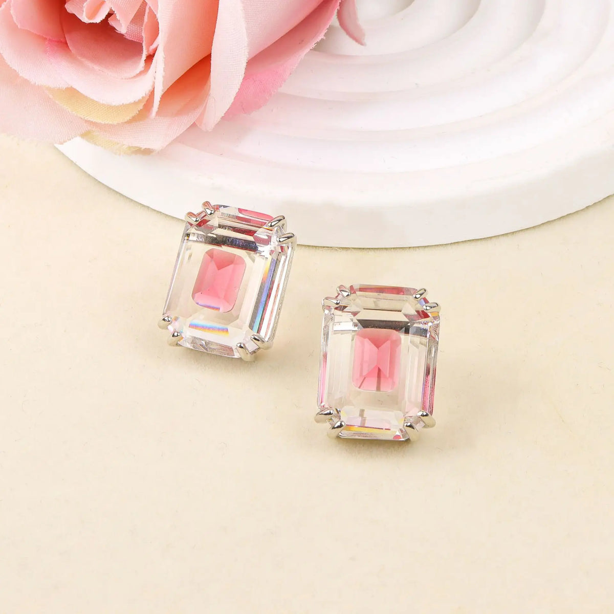 Colorful Geometric Zircon Stud Earrings