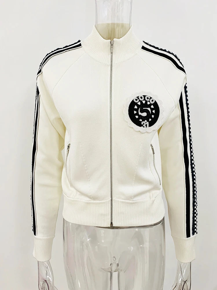 HIGH STREET Newest Fashion 2025 Spring Designer Jacket Women's Stand Collar Sequin Embroidered Baseball Jacket