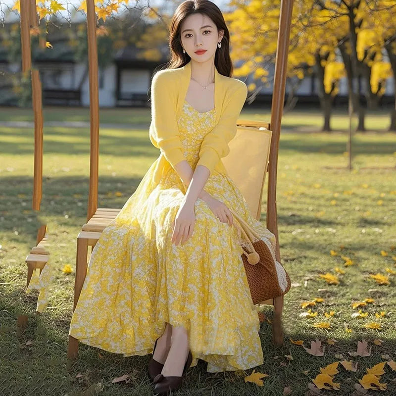 Two Piece Floral Knit Cardigan Set