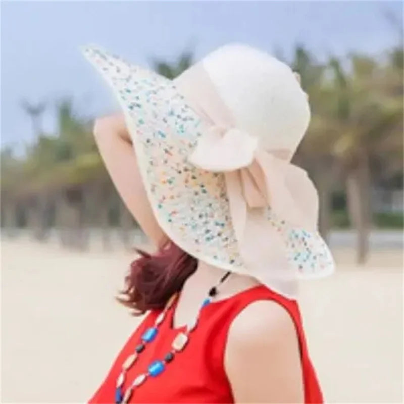 Hat Big-brimmed Cool Hat Women's Summer Sun Visor Sun-Proof Foldable Straw Hat UV-Proof Beach Sun Hat Summer Face Covering