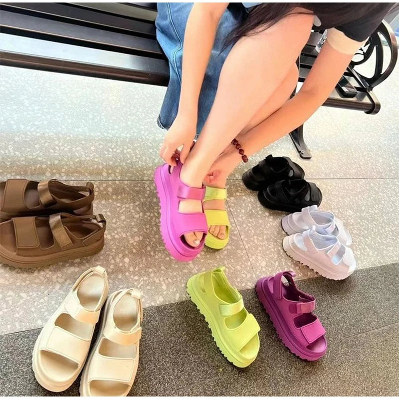 Brand Open Toe Thick-soled Sandals For Women Casual High Quality Fashion Comfort Thick-soled Shoes New Velcro Buckle Sandals