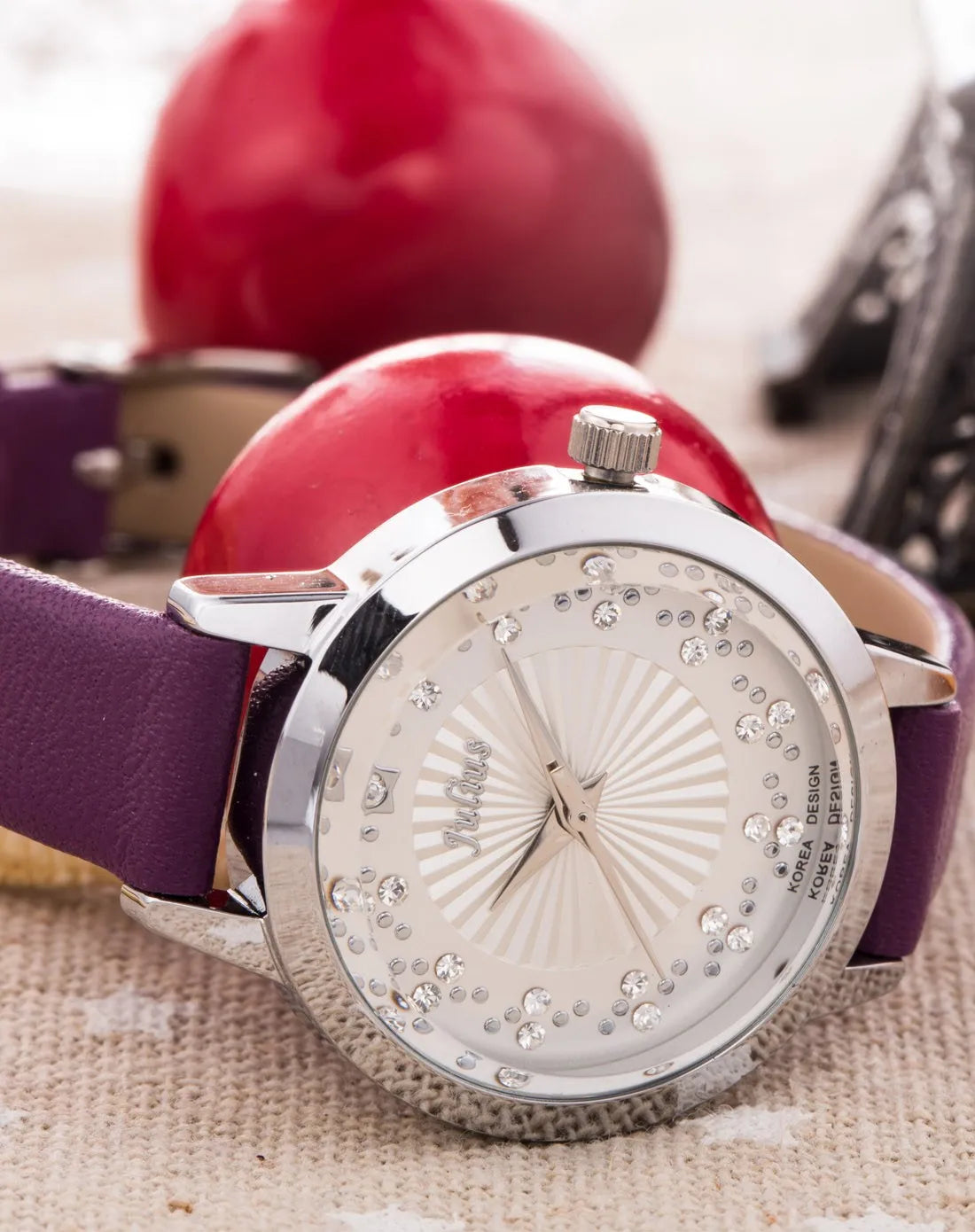Small Rhinestones Julius Lady Women's Watch Japan Quartz Elegant Fashion Hours Bracelet Leather Girl's Gift No Box