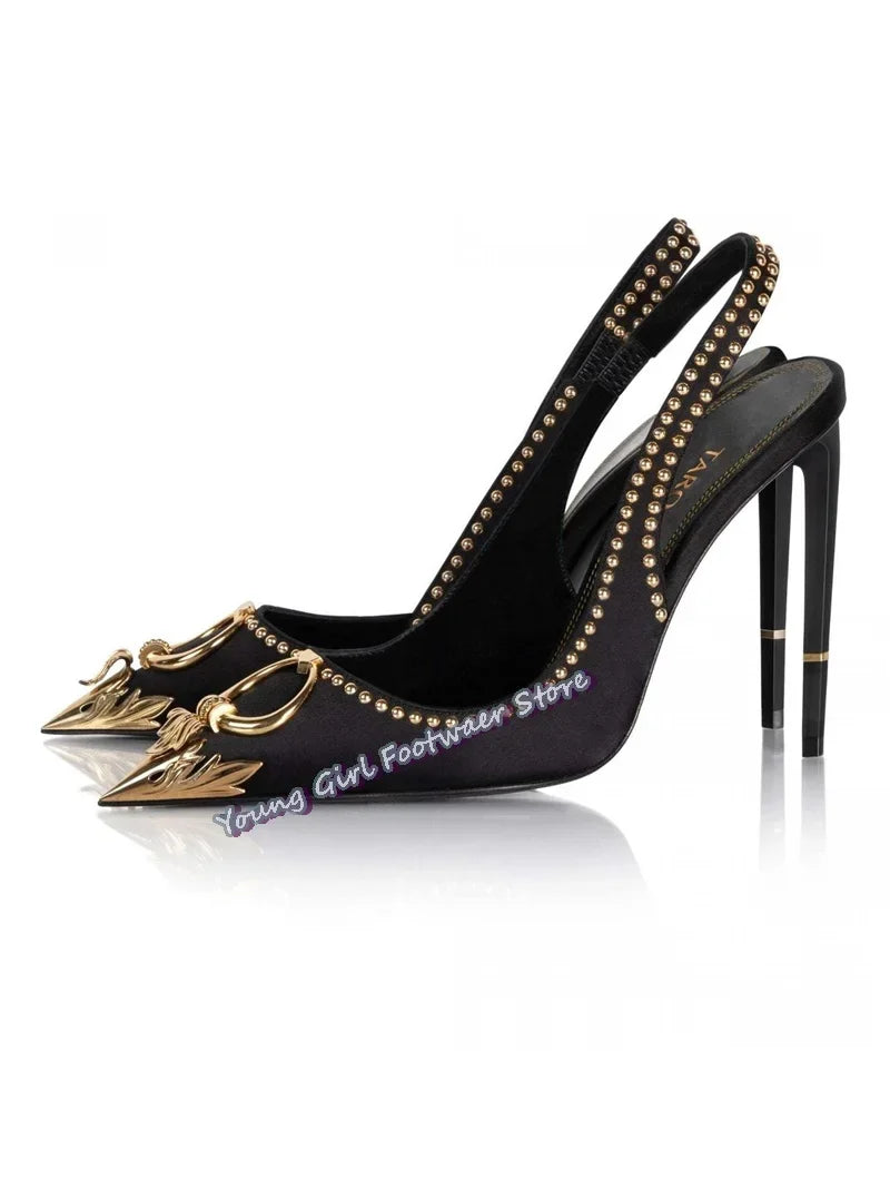 Embroidered Green Sandals With Metal Buckle And Back Strap for Women
