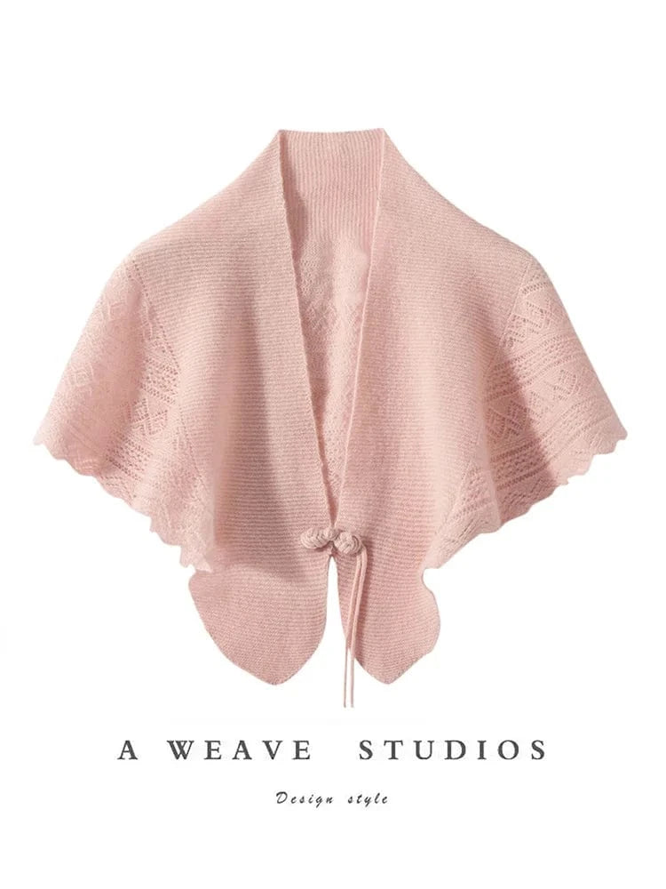 CHICUU Spring Summer Women 100% Cashmere Cape Thin Hollow Grace Chinese Style Shawls Cashmere Knitwear Sweater Wraps Luxury Top