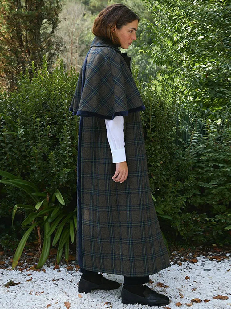 Double Breasted Women's Woolen Cape Overcoat Elegant Short Sleeve Oversize Female Coat 2025 Autumn Winter New Lady Stretwears