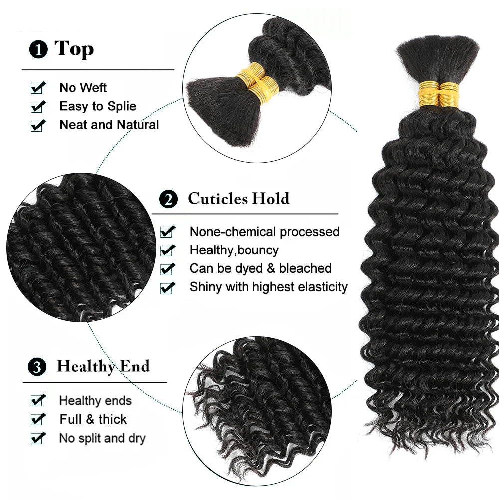Human Braiding Hair Chocolate Brown 100g Deep Wave Bulk No Weft Human Hair Wigs Bundles for Curly Boho Braiding