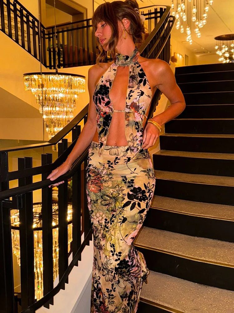 kliou Y2K Print Sexy Women 2 Piece Set Trend Sexy Hot High Street Halter Crop Tanks+Matchig Skirts Mujer Attractive Party Suits