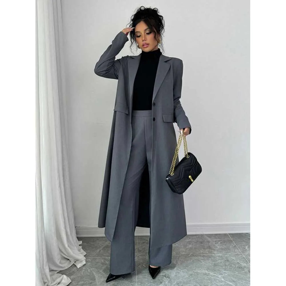 2024 Elegant Autumn New Arrival Suits for Women 2 Piece Long Jacket Pants Female Clothing Fashion Office Lady's Blazers Sets