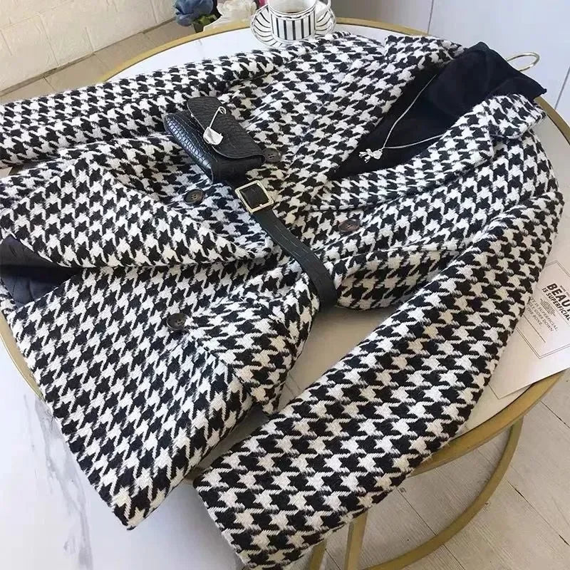 Thick Plaid Blazer Women Wool Coat 2025 New Spring And Autumn Suit Jacket Female Tide Ins Woolen Coat Blazer Femme Tops Outerwe