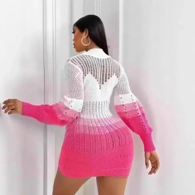 African Dresses for Women Summer Autumn African Long Sleeve O-neck Knitted Plus Size Mini Dress Outfits Dashiki African Clothing