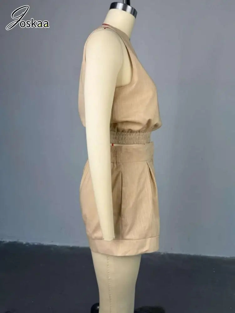 Joskaa Casual 2 Piece Sets Women Off Shoulder Sleeveless Shirt Tops and High Waist Wide Leg Shorts Matching 2025 Streetwear