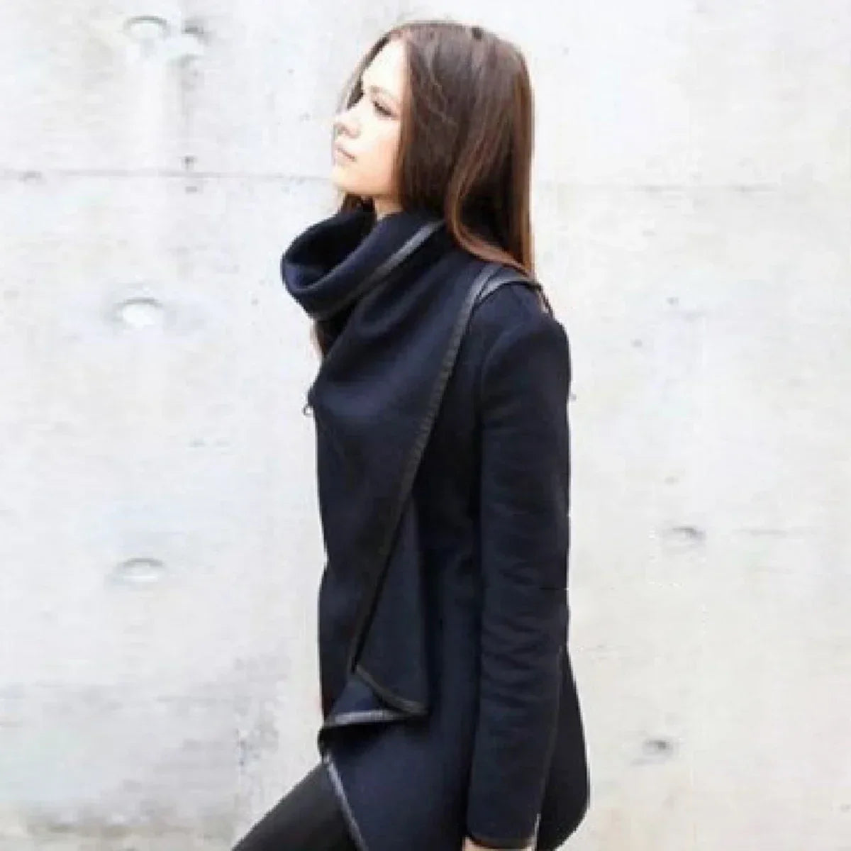 Beautyblue Casual Asymmetric Jackets Fashion Long Sleeves Jackets Elegant Split-Joint High-Neck Women's Coats Clothes Female