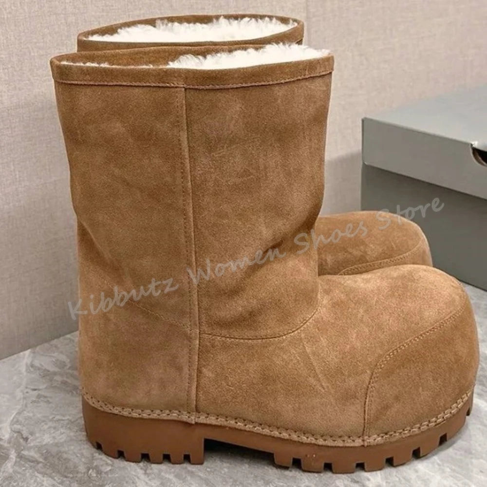 Suede Warm Winter Snow Boots Knee High Big Round Toe Flat With Outdoor Fashion Concise Luxury Sexy Novelty Slip-On Shoes Newest