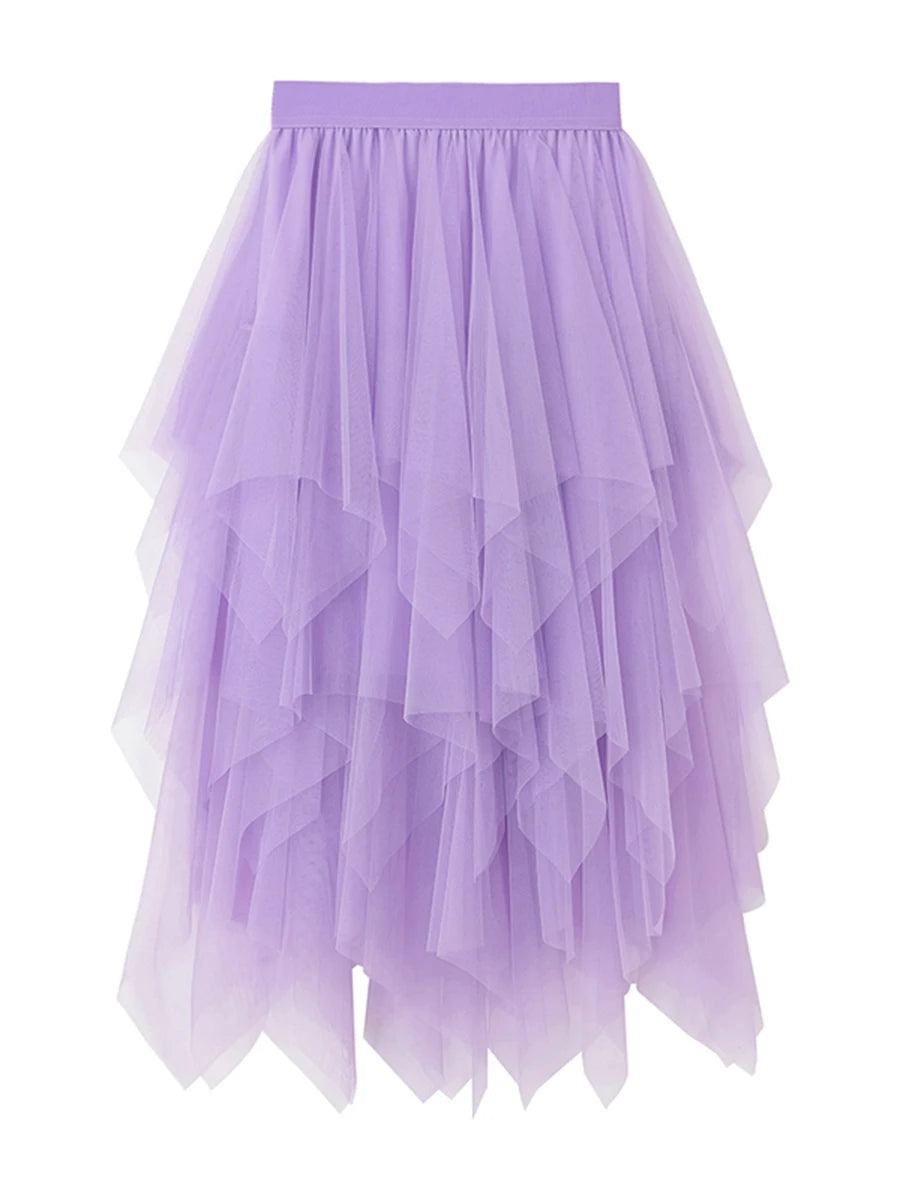 Women Tutu Tulle Skirt Elegant High Waist Mesh Tiered Layered Half Skirt Female Prom Party Midi Skirt for Summer Fairycore Y2K