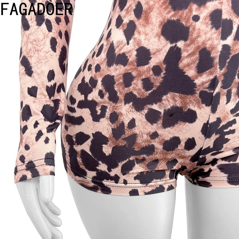 FAGADOER Y2K Sexy Leopard Print Bodycon Jumpsuits Women Spring New Skinny One Piece Rompers Midnight Streetwear Workout Overalls