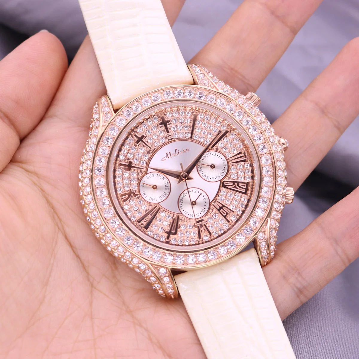 Luxury Unicorn Melissa Women's Watch Rhinestone Crystal Fashion Hour Real Leather Bracelet Clock Girl's Birthday Gift Box