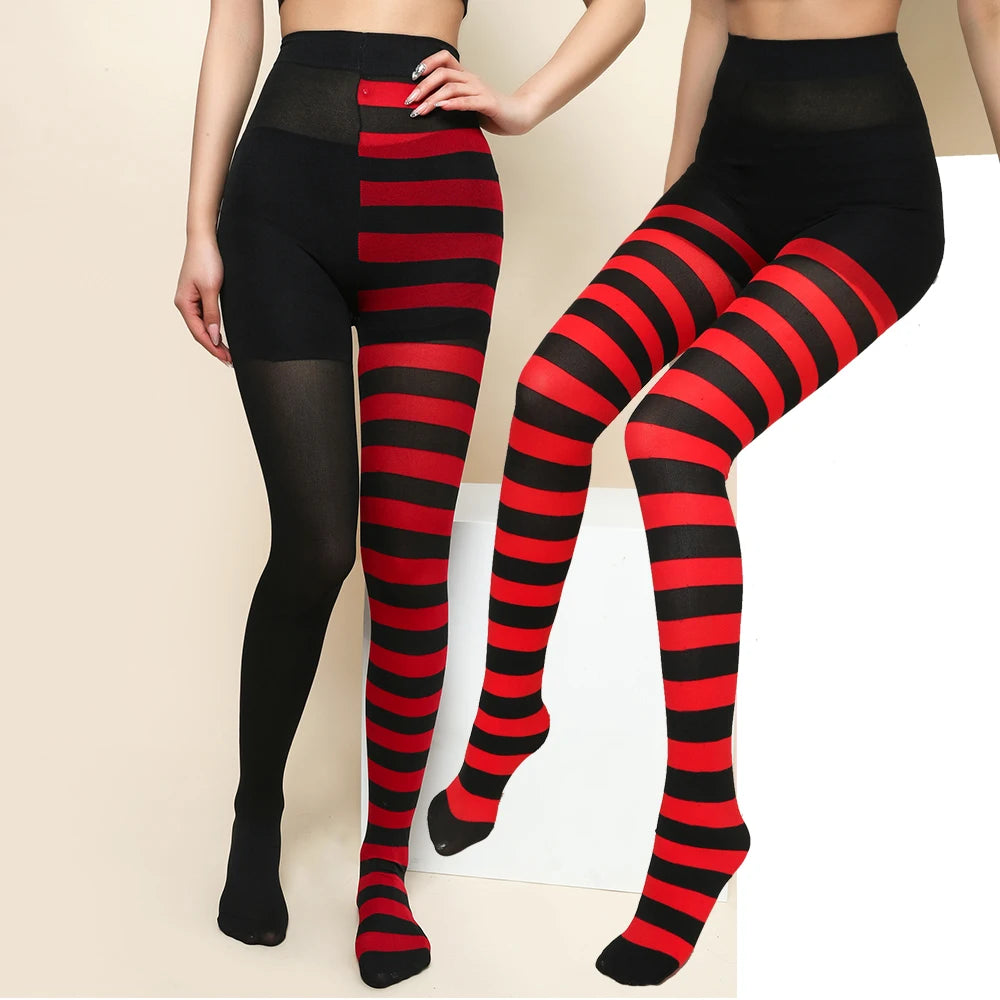 FCCEXIO New Striped Yoga Legging Women Print Goth Style Long Tights Casual Punk Ladies Sport High Waist Workout Elastic Leggings
