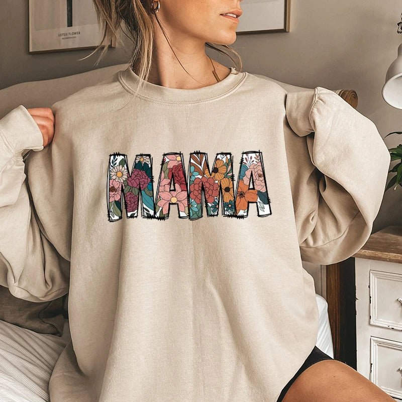 Mothers Day Gift for New Mom Autumn Sweatshirt Wildflowers Leopard Mama Retro Crewneck Sweater Cute Bow Mama Cartoon Sweatshirts