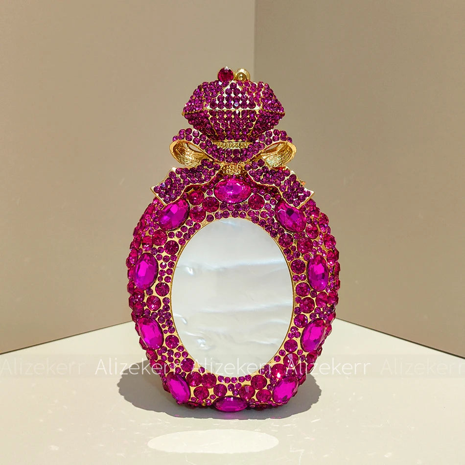 Alizekerr Perfume Bottle Crystal Evening Bags Women Gorgeous Boutique Bow Diamond Metal Clutch Purses And Handbags Wedding Party