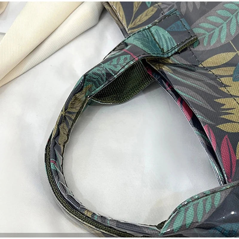 Leaf Print Handbag Pvc Fashion Transparent Waterproof Fashion High-end Shoulder Bag Large Capacity Commuter Tote Bag Shop Bag