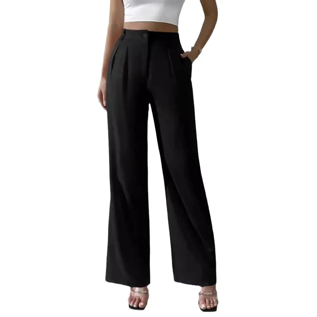 Elegant Pure Color Draped Wide Leg Suit Pants for Women High Waist Long Trousers Fashionable Business Casual Loose Fit