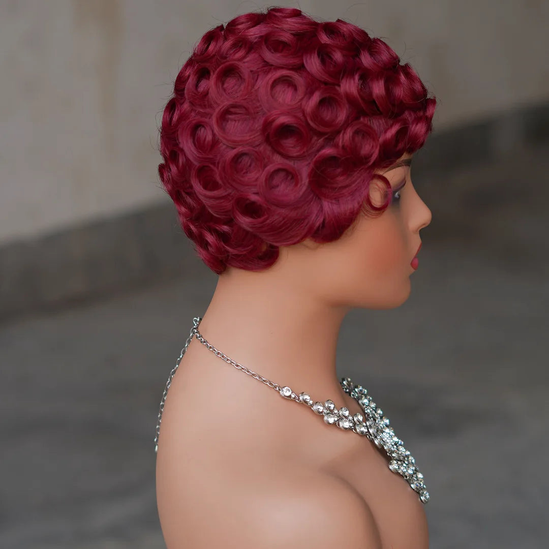 Premium Short Pixie Wig for Black Women 99J Brazilian Virgin Remy Hair Natural Small Curls Comfortable & Durable